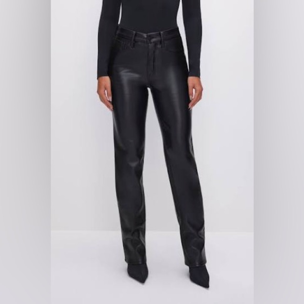 Good American Good Icon Black Leather Pants